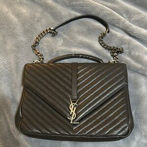 YSL Black Medium College Bag Quilted